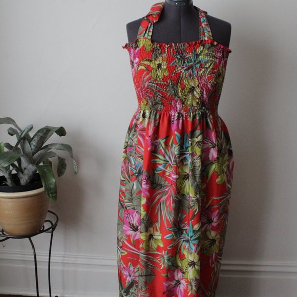 Tropical Halter Maxi Dress Petite XL - Picture 1 of 4